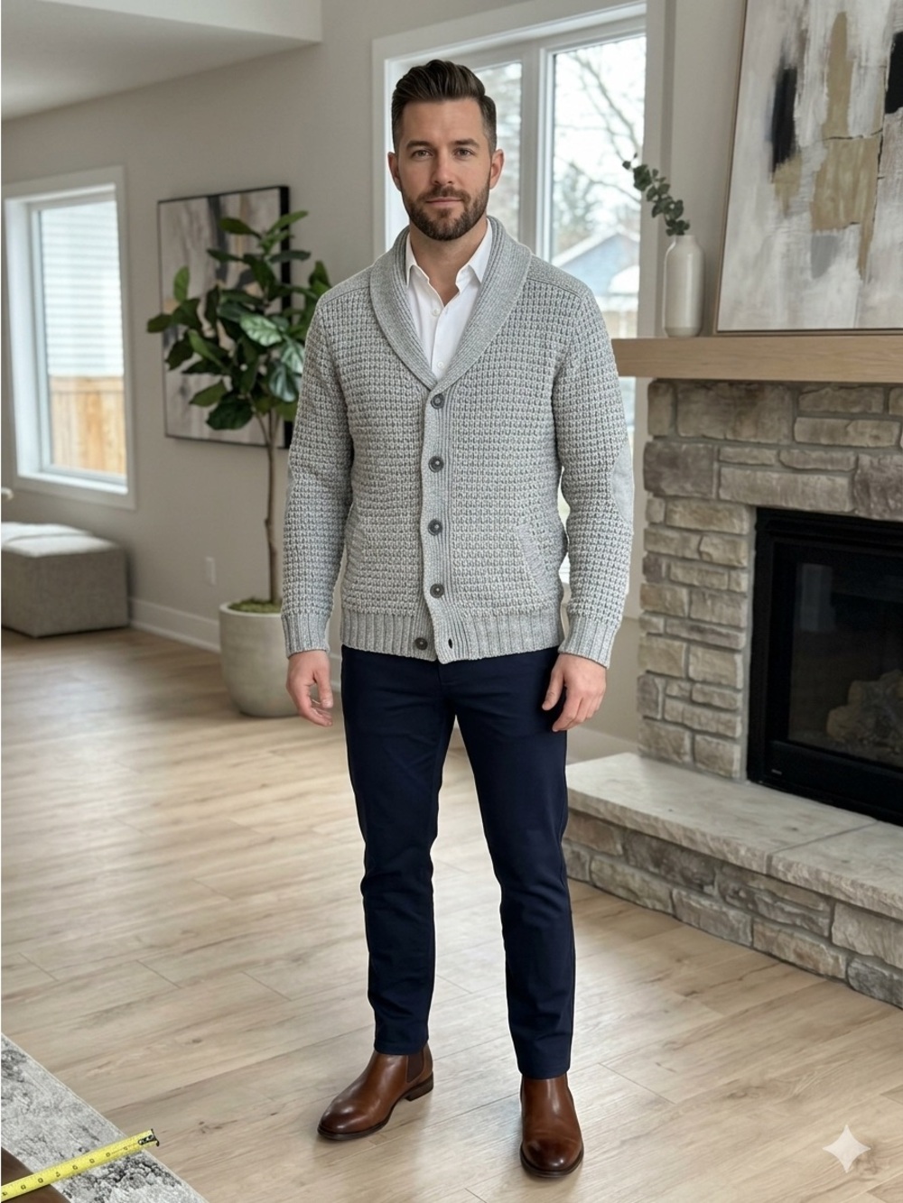 Express Men's Light Gray Shawl Collar Cardigan